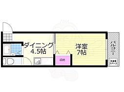 メゾンデール塚本 1DKの間取図画像