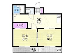 ブールバール塚本2 2DKの間取図画像