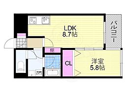 レアル塚本 1LDKの間取図画像