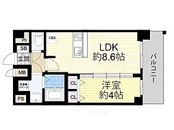 プレサンスOSAKA姫里ヴィオン 1LDKの間取図画像