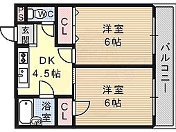 エスパス南巽 2DKの間取図画像