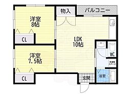 フローラ・イマイ 2LDKの間取図画像