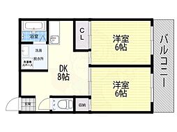 エルディ東住吉 2DKの間取図画像