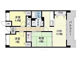 平野元町日興マンション 3DKの間取図画像