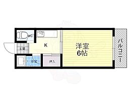 田辺ハイム 1Kの間取図画像
