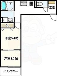 ヴェルメゾン加美東 2Kの間取図画像