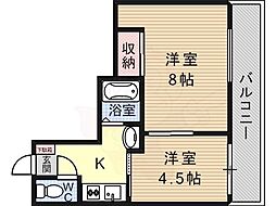キンキ北ハイツ 2Kの間取図画像