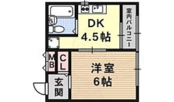 プレアール瓜破西 1DKの間取図画像