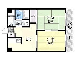 リベラルパレス平野 2DKの間取図画像