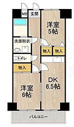 デイグラン長居公園 2LDKの間取図画像