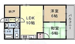 プレステル桑津 2LDKの間取図画像