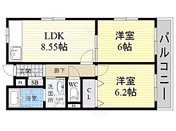 西平野ハイツ 2LDKの間取図画像