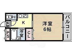 パールハイム駒川 1Kの間取図画像