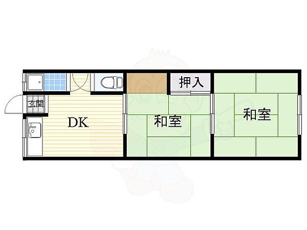 大阪府高槻市栄町１丁目(賃貸アパート2DK・2階・38.00㎡)の写真 その2