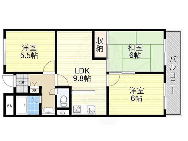 大阪府茨木市天王２丁目(賃貸マンション3LDK・3階・52.40㎡)の写真 その2