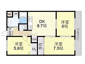 大阪府摂津市鳥飼西４丁目8番1号（賃貸マンション3DK・4階・64.48㎡） その2