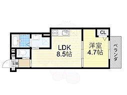阪急京都本線 富田駅 徒歩10分の賃貸アパート 3階1LDKの間取り