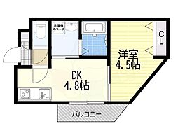 KORE・YIELD千里丘 1DKの間取図画像