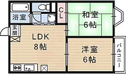 二階堂ハイツA棟 2LDKの間取図画像