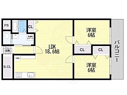 ローレルハイツ茨木総持寺1号棟 2LDKの間取図画像