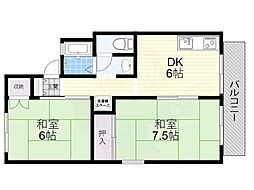 第一内の瀬ハイツ 2DKの間取図画像