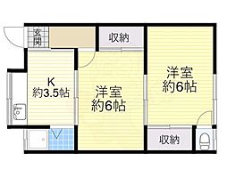 中里文化3棟 2Kの間取図画像