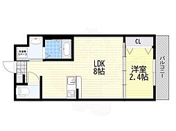 リアコート千里2 NORTH 1LDKの間取図画像