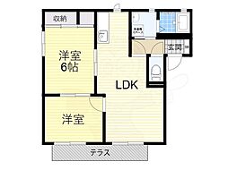 ラクシュミー鳥飼B棟 2LDKの間取図画像