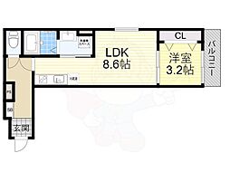 クオーレ南正雀駅前 1LDKの間取図画像
