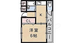 第二椿マンション 1Kの間取図画像
