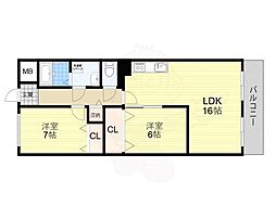 サンコーポ高槻ことぶき 2LDKの間取図画像