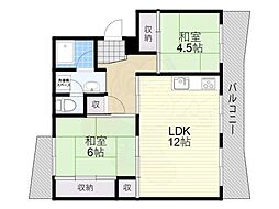 陽和台第4住宅1号棟 2LDKの間取図画像