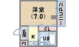 シェルプール弐番館 1Kの間取図画像