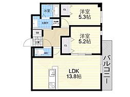 リヴェール西宮 2LDKの間取図画像