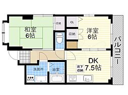 ジェンティール甲東 2DKの間取図画像