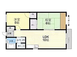 ル・シェール武庫川2 2LDKの間取図画像