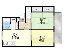 トロアメゾンB棟 2DKの間取図画像