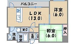 アミューズ甲東園 2LDKの間取図画像