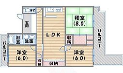 白鷹香枦園第二マンション 3LDKの間取図画像