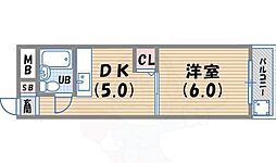 三甲イエム 1DKの間取図画像