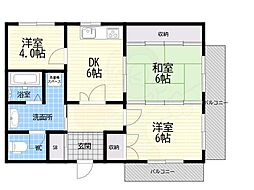 フェイバリー甲東園2 2LDKの間取図画像