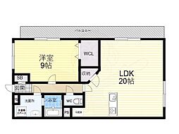 エフコート甲陽園東山A棟 1LDKの間取図画像