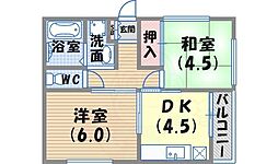 前田ハイツ上大市 2DKの間取図画像