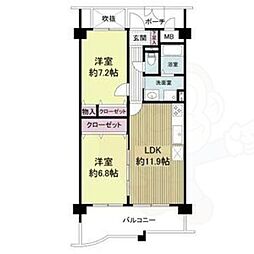 KDXレジデンス夙川ヒルズ1番館 2LDKの間取図画像