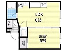 マンション浅香山 1LDKの間取図画像