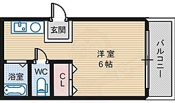 ハイローズ北花田 ワンルームの間取図画像