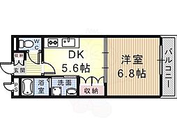 梅町マンション 1DKの間取図画像