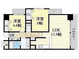 プライムハイツ南花田 2LDKの間取図画像