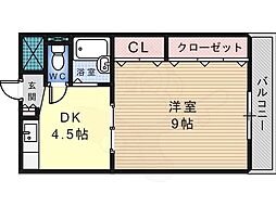 クレア・ラビ向陵 1DKの間取図画像