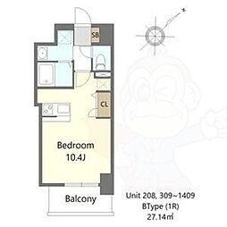 S-RESIDENCE堺altklas ワンルームの間取図画像